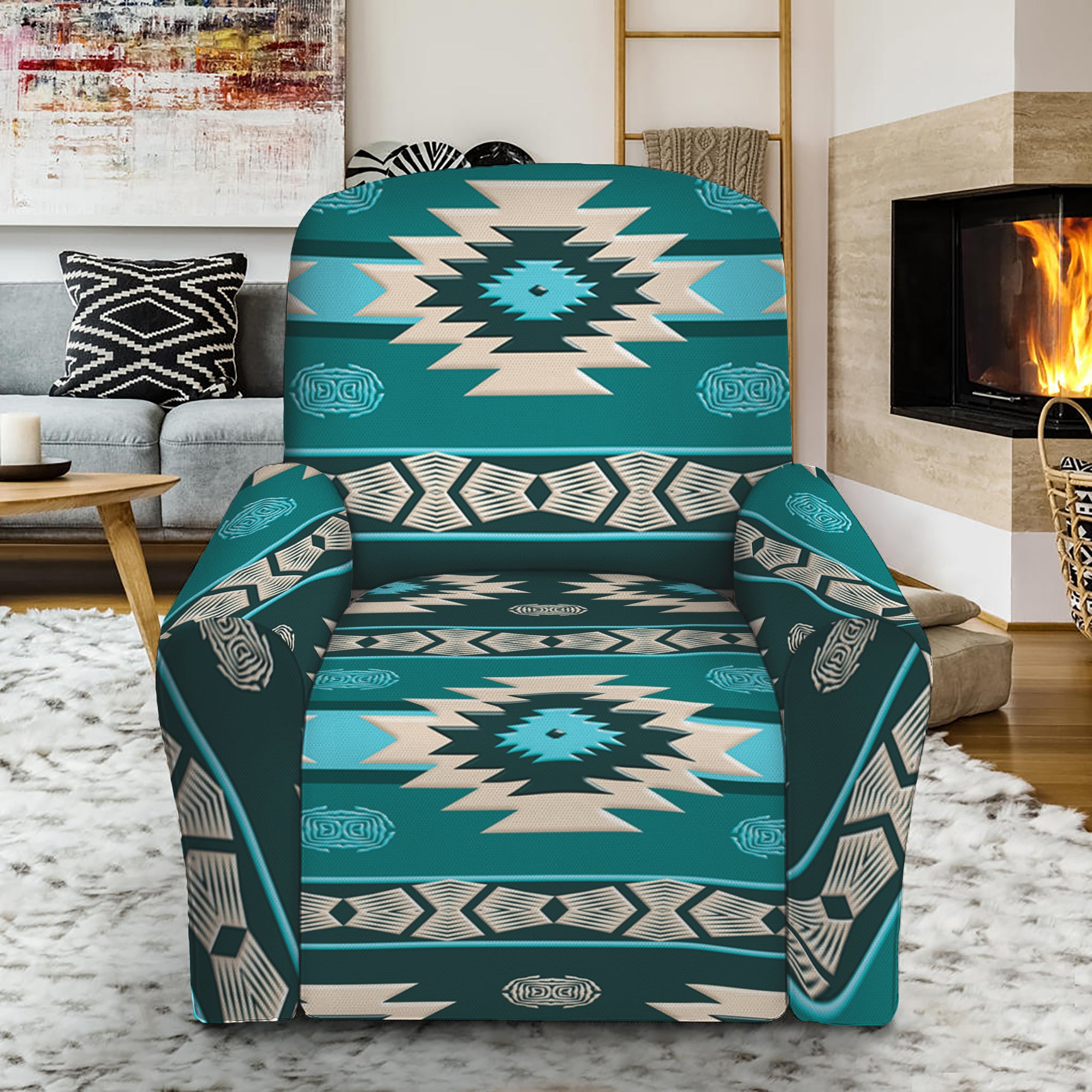 Teal Southwestern Navajo Pattern Print Recliner Slipcover