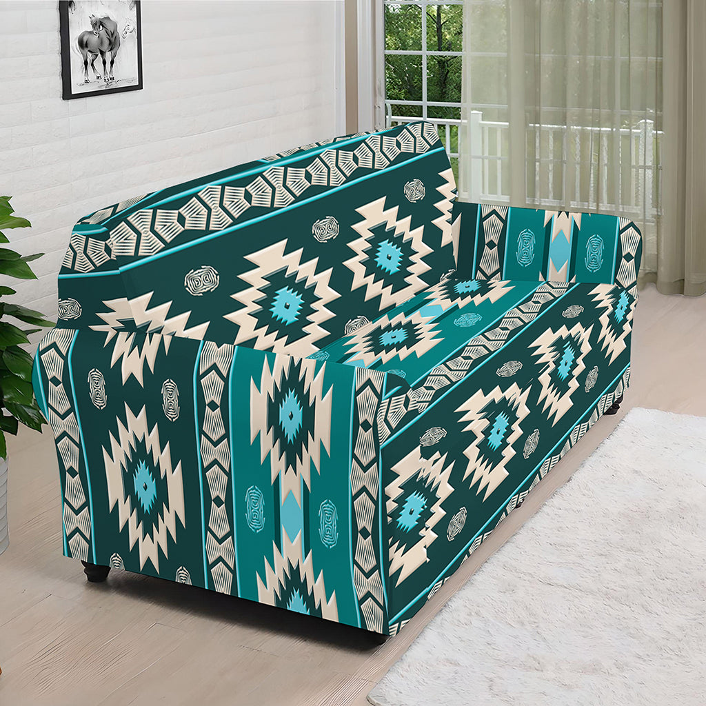 Teal Southwestern Navajo Pattern Print Sofa Cover