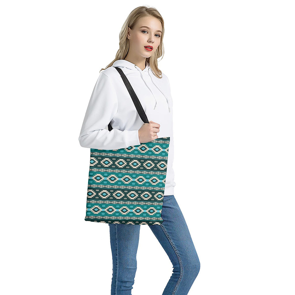 Teal Southwestern Navajo Pattern Print Tote Bag
