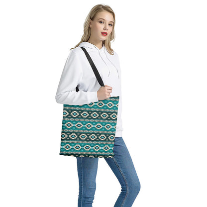 Teal Southwestern Navajo Pattern Print Tote Bag