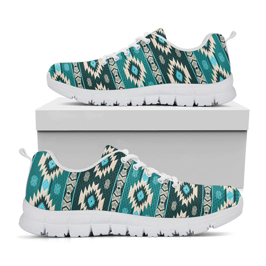 Teal Southwestern Navajo Pattern Print White Sneakers