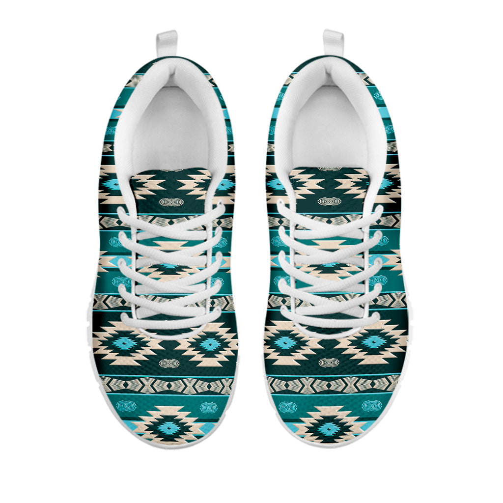 Teal Southwestern Navajo Pattern Print White Sneakers