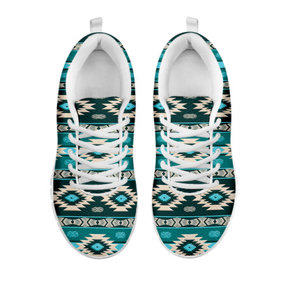 Teal Southwestern Navajo Pattern Print White Sneakers