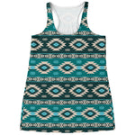 Teal Southwestern Navajo Pattern Print Women's Racerback Tank Top