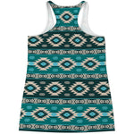 Teal Southwestern Navajo Pattern Print Women's Racerback Tank Top