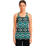 Teal Southwestern Navajo Pattern Print Women's Racerback Tank Top
