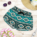 Teal Southwestern Navajo Pattern Print Women's Shorts
