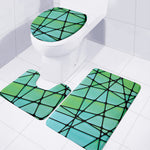 Teal Stained Glass Mosaic Print 3 Piece Bath Mat Set