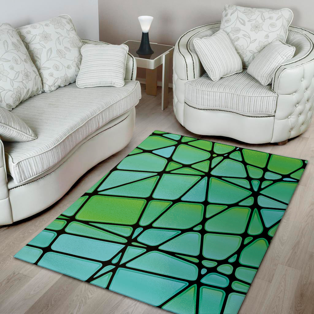 Teal Stained Glass Mosaic Print Area Rug