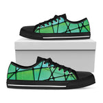 Teal Stained Glass Mosaic Print Black Low Top Shoes