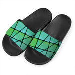 Teal Stained Glass Mosaic Print Black Slide Sandals