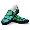 Teal Stained Glass Mosaic Print Black Slip On Sneakers