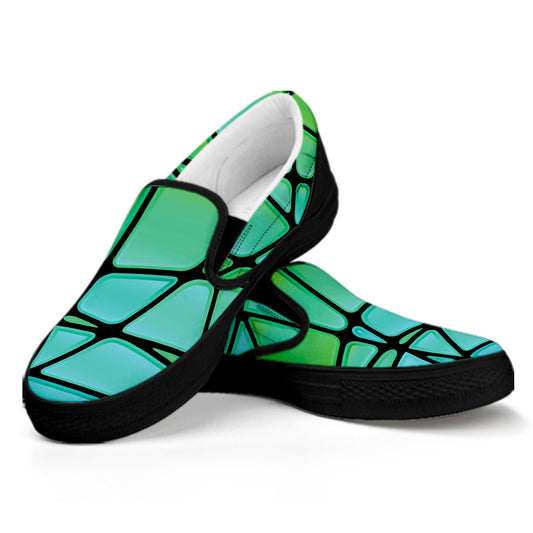 Teal Stained Glass Mosaic Print Black Slip On Shoes
