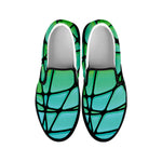 Teal Stained Glass Mosaic Print Black Slip On Shoes
