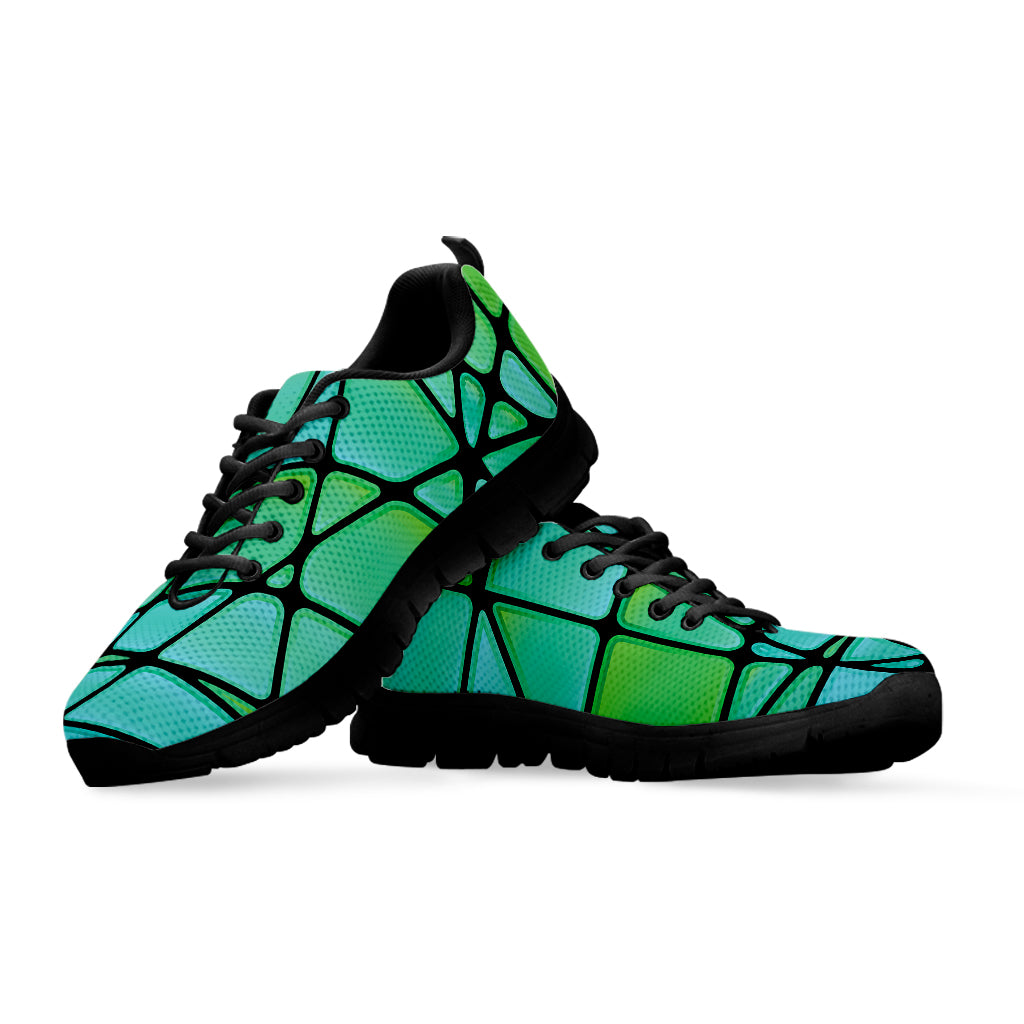 Teal Stained Glass Mosaic Print Black Sneakers