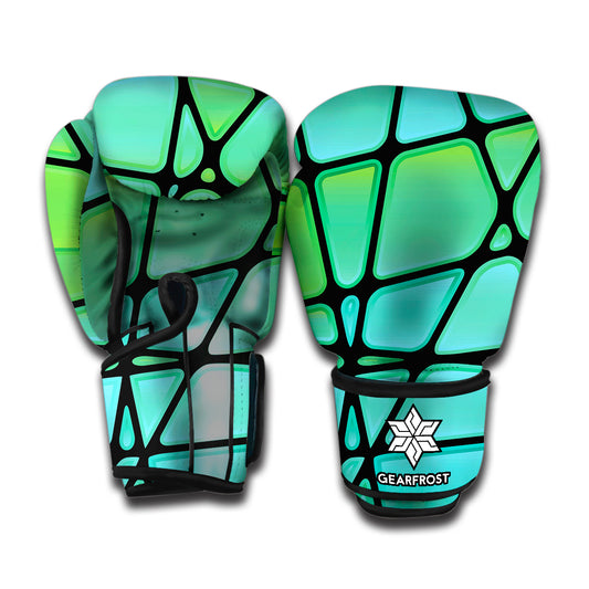 Teal Stained Glass Mosaic Print Boxing Gloves