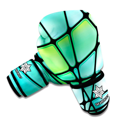 Teal Stained Glass Mosaic Print Boxing Gloves