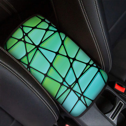 Teal Stained Glass Mosaic Print Car Center Console Cover