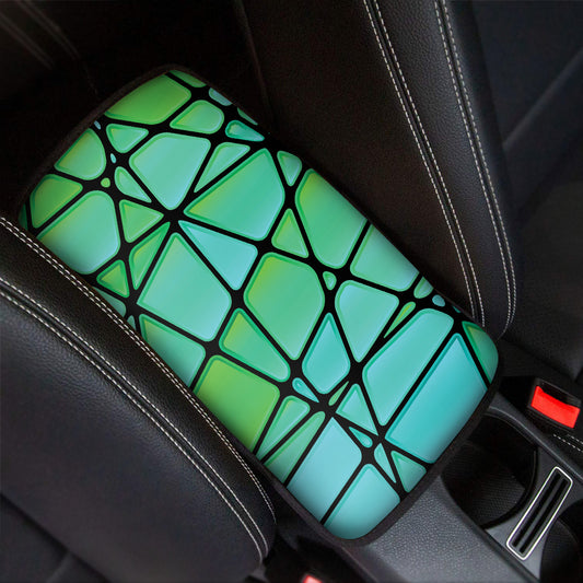 Teal Stained Glass Mosaic Print Car Center Console Cover
