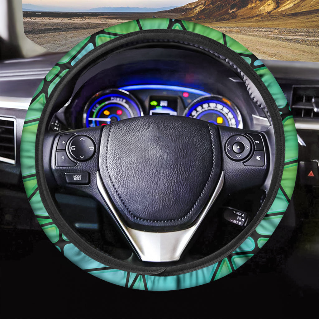 Teal Stained Glass Mosaic Print Car Steering Wheel Cover