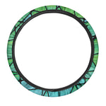 Teal Stained Glass Mosaic Print Car Steering Wheel Cover