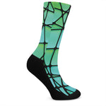 Teal Stained Glass Mosaic Print Crew Socks