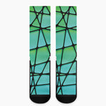 Teal Stained Glass Mosaic Print Crew Socks
