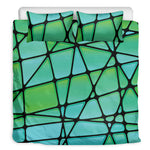 Teal Stained Glass Mosaic Print Duvet Cover Bedding Set