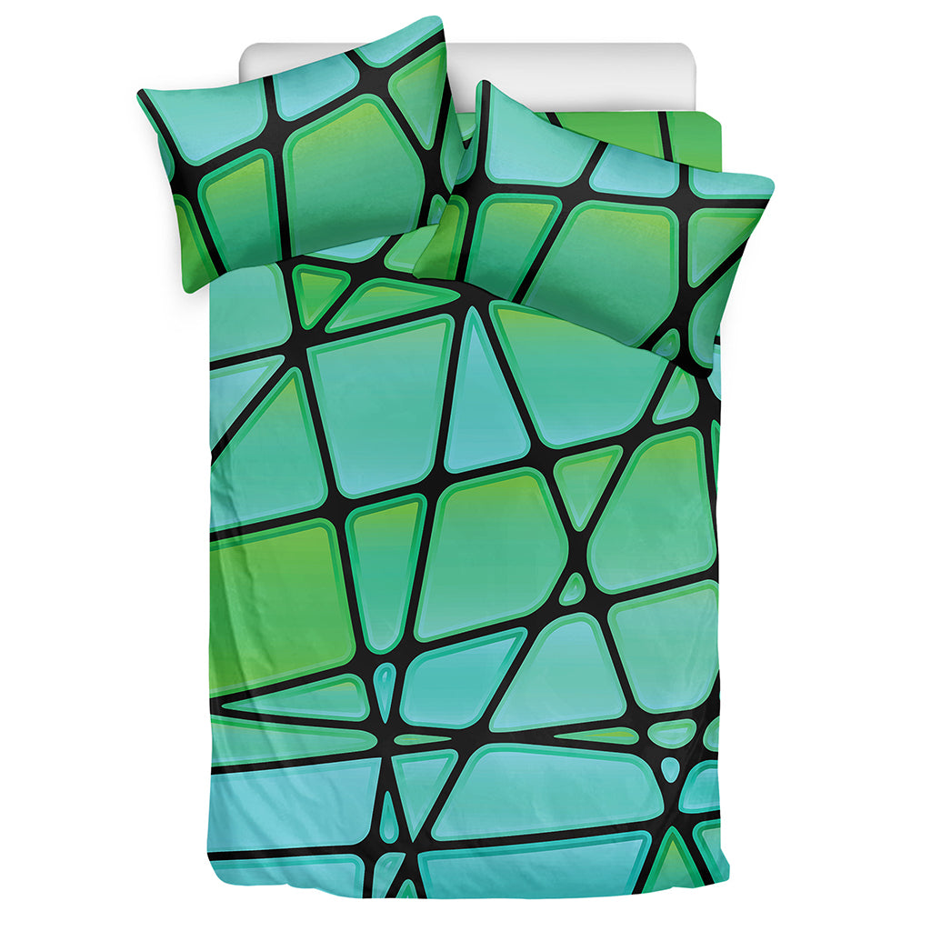 Teal Stained Glass Mosaic Print Duvet Cover Bedding Set