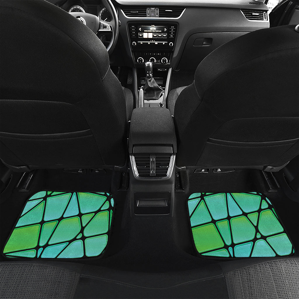 Teal Stained Glass Mosaic Print Front and Back Car Floor Mats