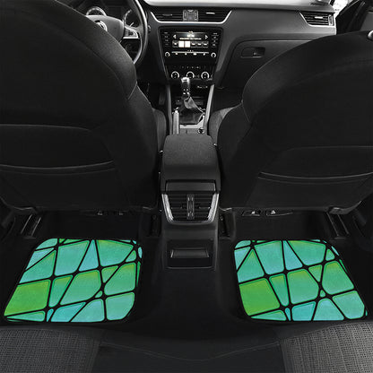 Teal Stained Glass Mosaic Print Front and Back Car Floor Mats