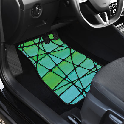 Teal Stained Glass Mosaic Print Front and Back Car Floor Mats