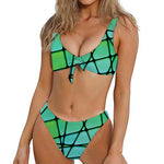 Teal Stained Glass Mosaic Print Front Bow Tie Bikini