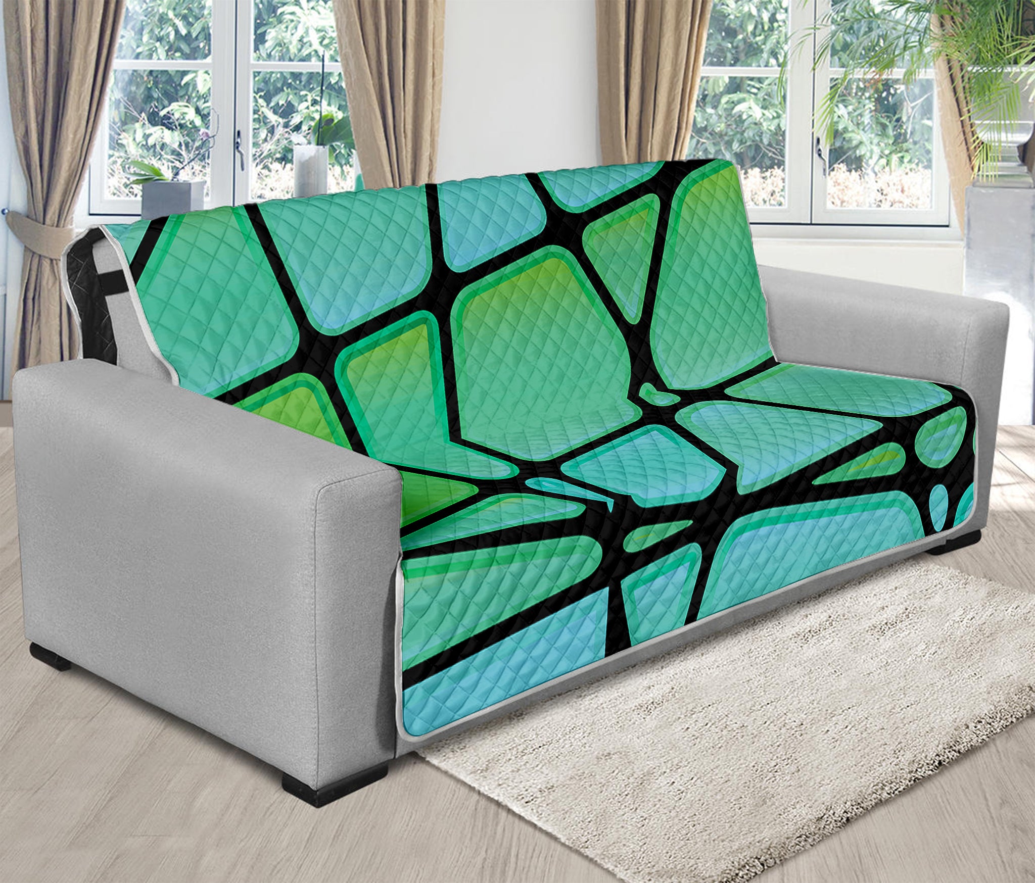 Teal Stained Glass Mosaic Print Futon Protector