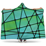 Teal Stained Glass Mosaic Print Hooded Blanket