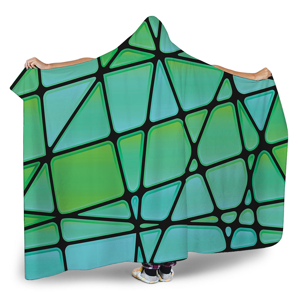 Teal Stained Glass Mosaic Print Hooded Blanket
