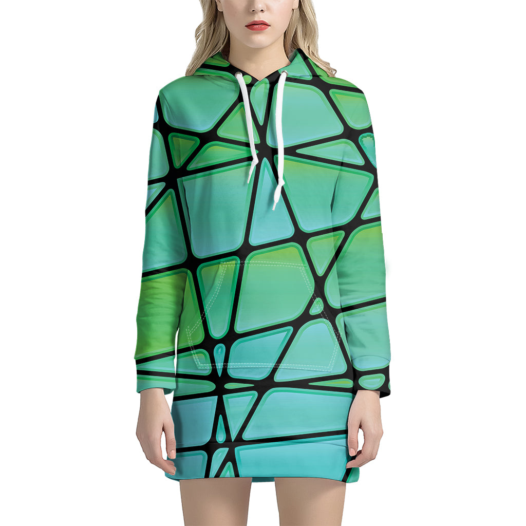 Teal Stained Glass Mosaic Print Hoodie Dress