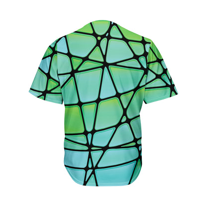 Teal Stained Glass Mosaic Print Men's Baseball Jersey