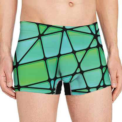 Teal Stained Glass Mosaic Print Men's Boxer Briefs