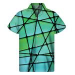 Teal Stained Glass Mosaic Print Men's Short Sleeve Shirt