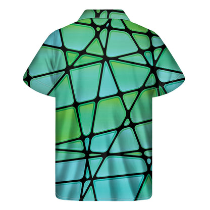 Teal Stained Glass Mosaic Print Men's Short Sleeve Shirt