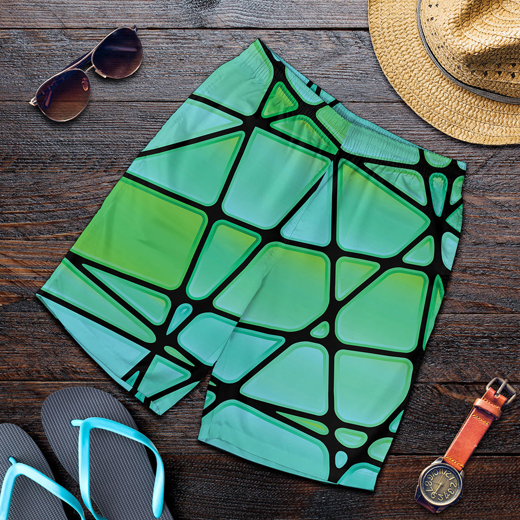 Teal Stained Glass Mosaic Print Men's Shorts
