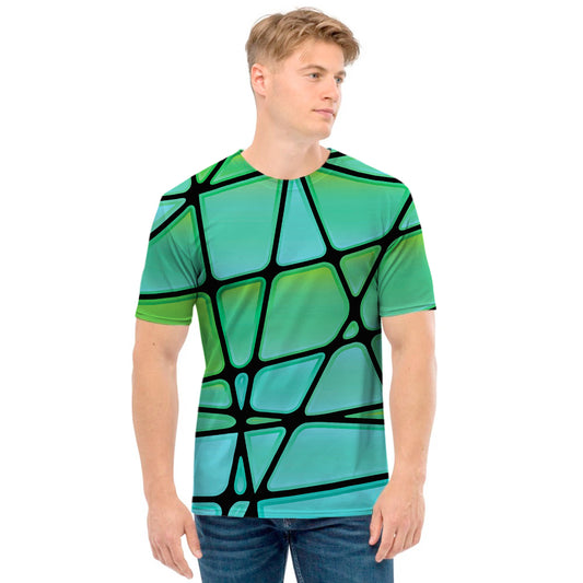 Teal Stained Glass Mosaic Print Men's T-Shirt