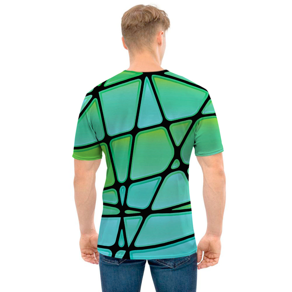 Teal Stained Glass Mosaic Print Men's T-Shirt