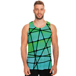 Teal Stained Glass Mosaic Print Men's Tank Top