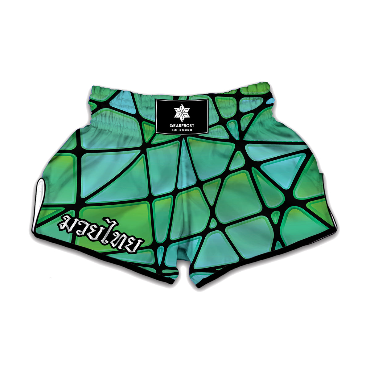 Teal Stained Glass Mosaic Print Muay Thai Boxing Shorts