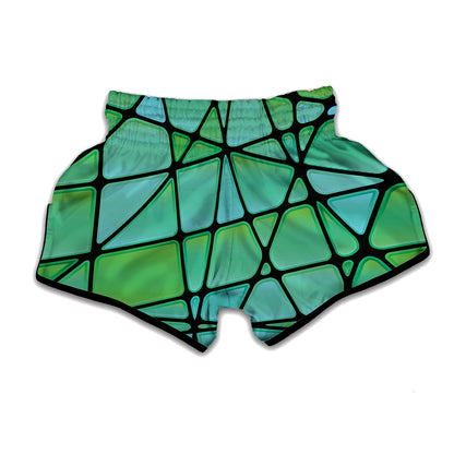 Teal Stained Glass Mosaic Print Muay Thai Boxing Shorts