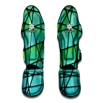 Teal Stained Glass Mosaic Print Muay Thai Shin Guard