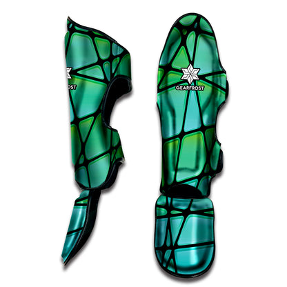 Teal Stained Glass Mosaic Print Muay Thai Shin Guard