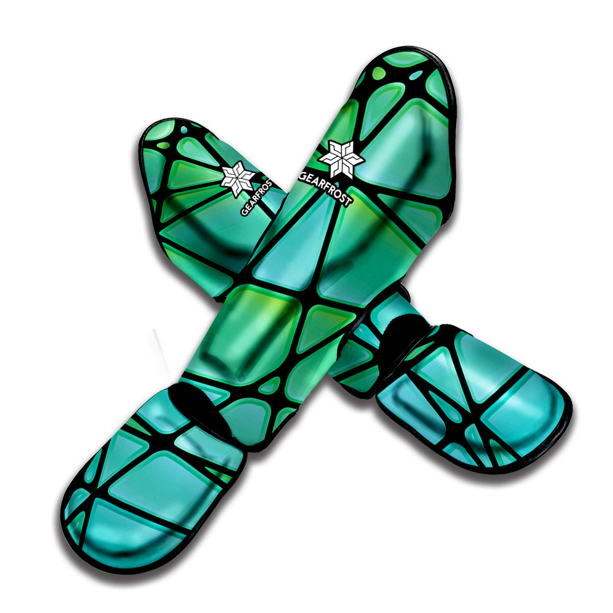 Teal Stained Glass Mosaic Print Muay Thai Shin Guard